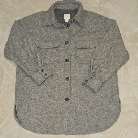 H&M Gray Button Up Overshirt Shacket Jacket Men’s Small Relaxed Fit Long Sleeve - Picture 1 of 13